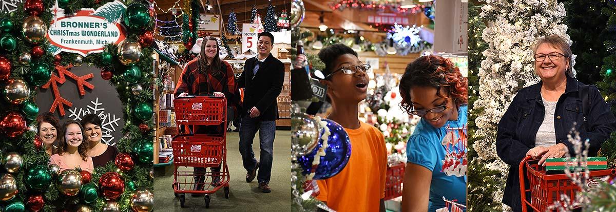 A variety of happy customers shopping and taking in the sights and wonders of the store.